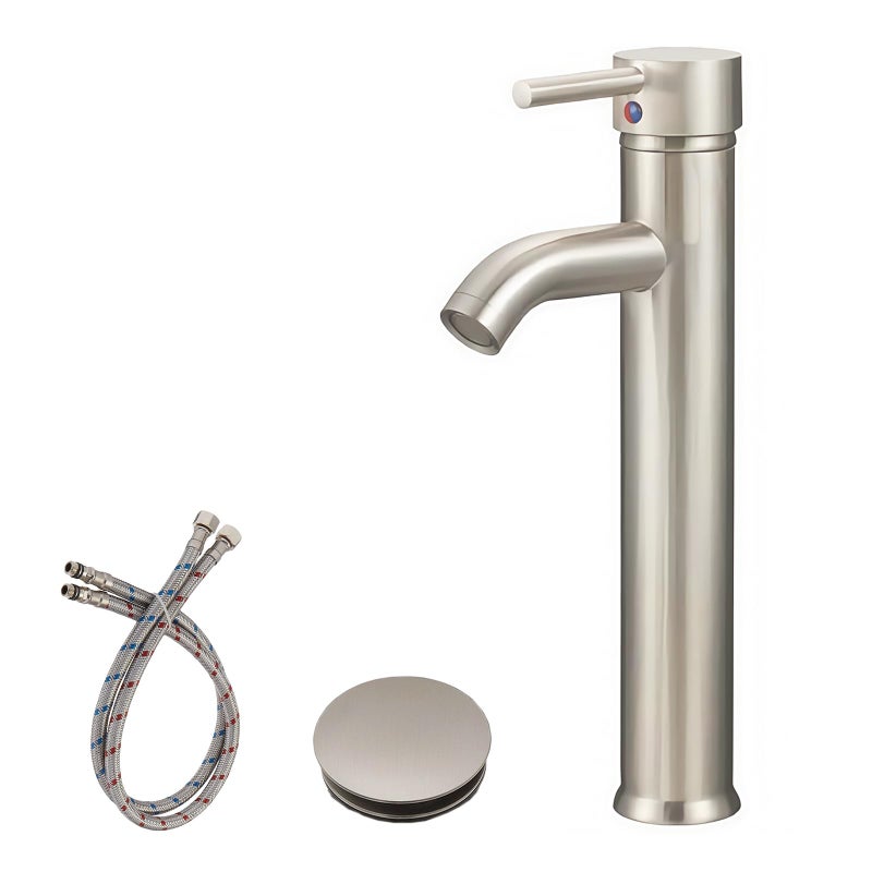 Green Spring Greenspring Brushed Nickel Bathroom Faucets, Vessel Sink Faucet One Hole Single Handle Modern Lavatory Commercial Bath Vanity Bowl Faucets Tall Body with Pop Up Drain and Supply Line, Brass - Image 1